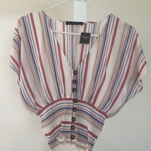 Stripped Linen Top with Buttons